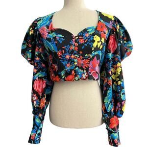 The Moon Floral Crop Top Women’s Sz M Art to Wear Structured Artsy Festival